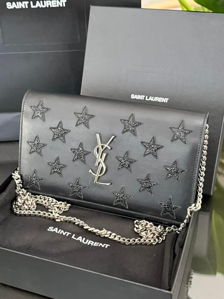 YSL Kate Stars Calfskin Leather Chain Clutch Crossbody🌺 with Box, Dustbag, Cards and Paper bag