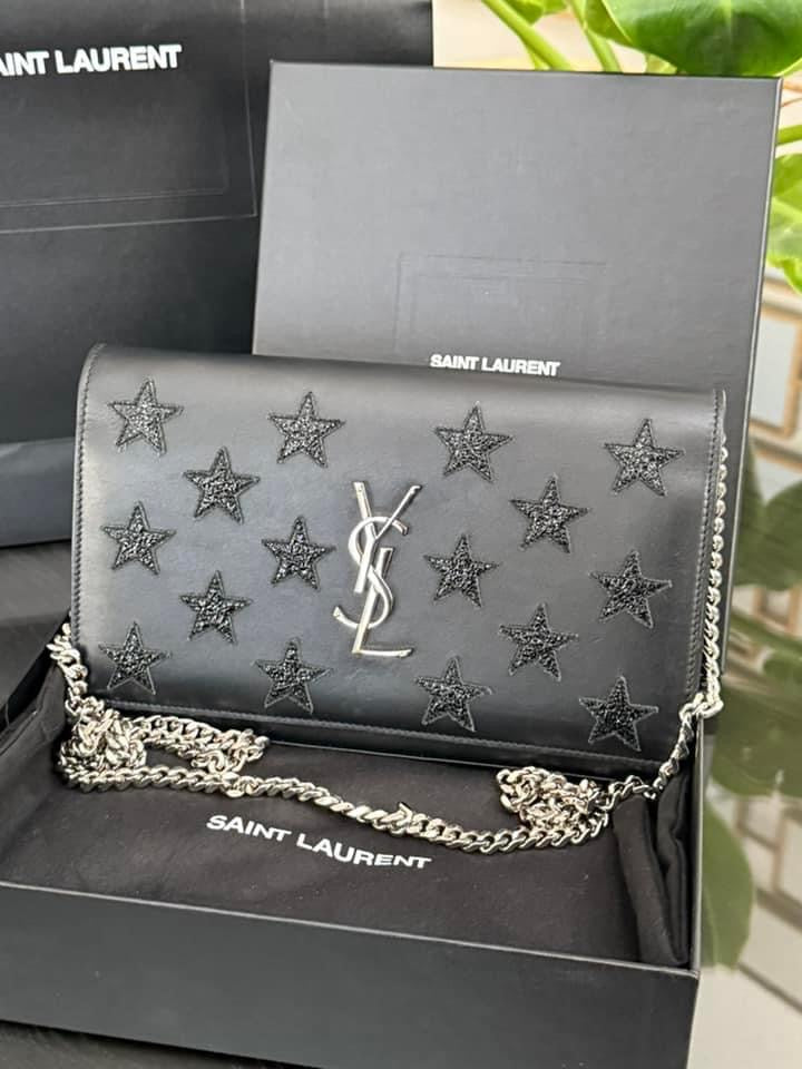 YSL Kate Stars Calfskin Leather Chain Clutch Crossbody🌺 with Box, Dustbag, Cards and Paper bag