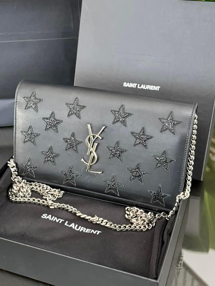 YSL Kate Stars Calfskin Leather Chain Clutch Crossbody🌺 with Box, Dustbag, Cards and Paper bag