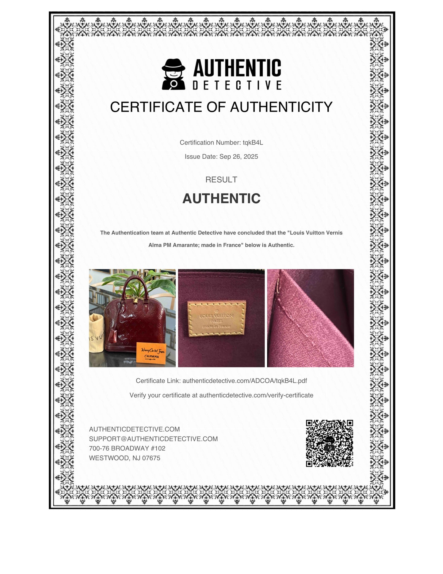 Vernis Alma PM Amarante with Lock π and key, clochette and Dustbag π