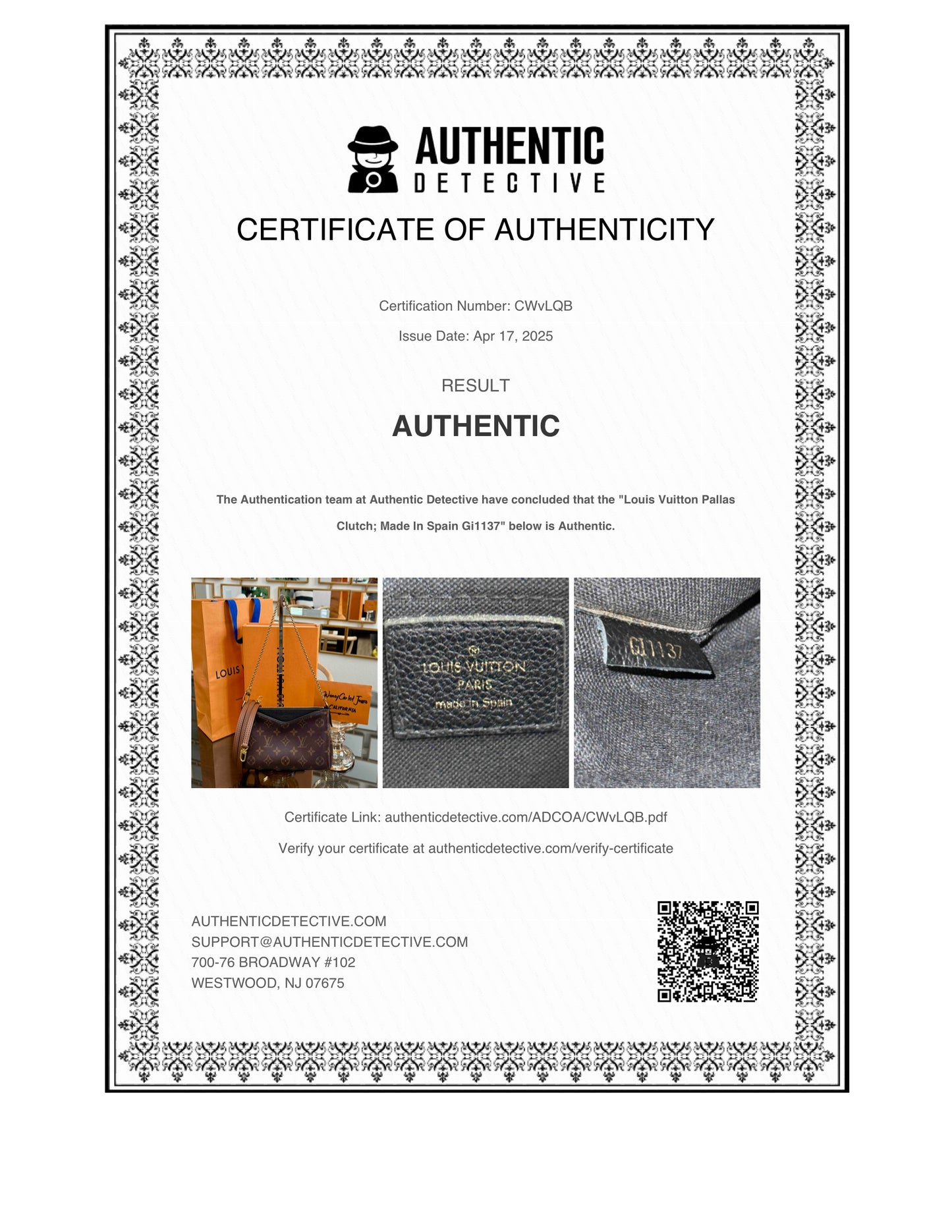 Pallas Clutch w/ Box , Receipt, and Paper bag-Year: 2017