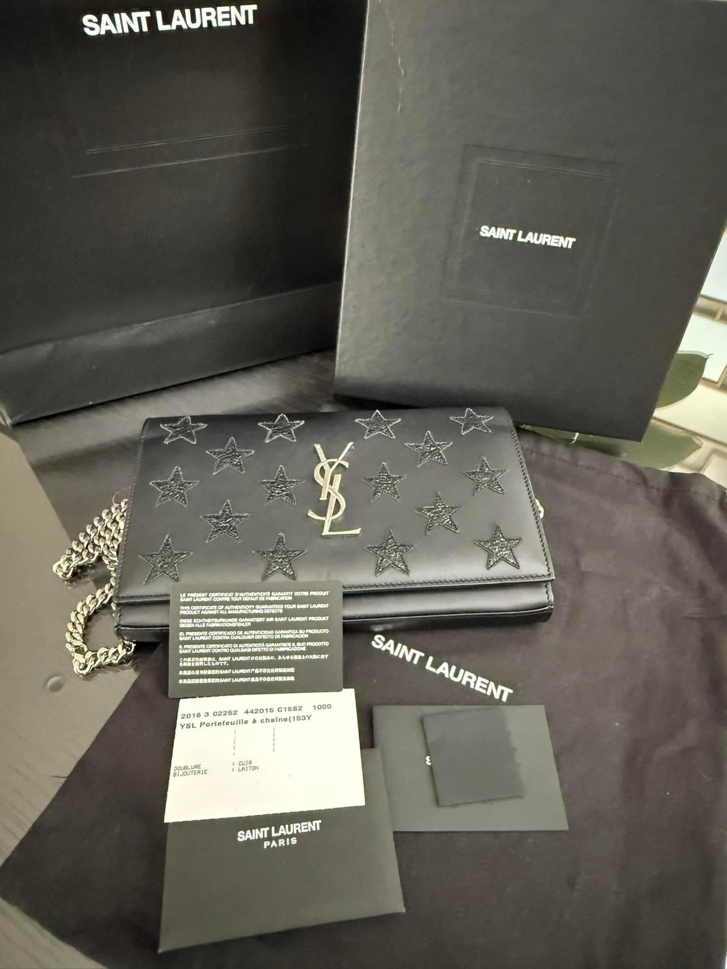 YSL Kate Stars Calfskin Leather Chain Clutch Crossbody🌺 with Box, Dustbag, Cards and Paper bag