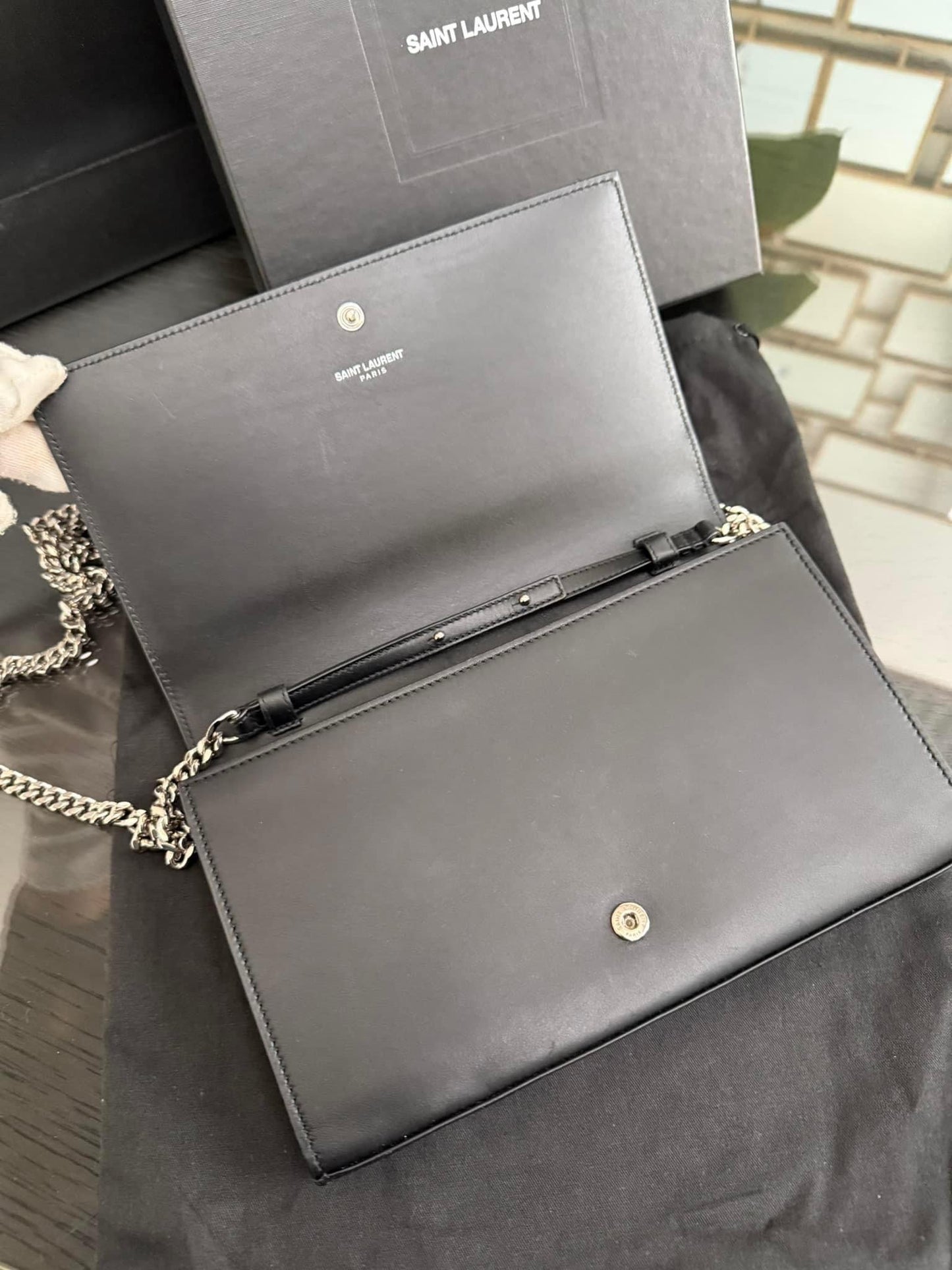YSL Kate Stars Calfskin Leather Chain Clutch Crossbody🌺 with Box, Dustbag, Cards and Paper bag