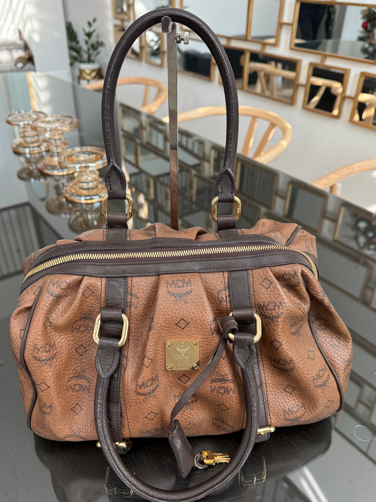 MCM Boston Bag with π Lock & Keys