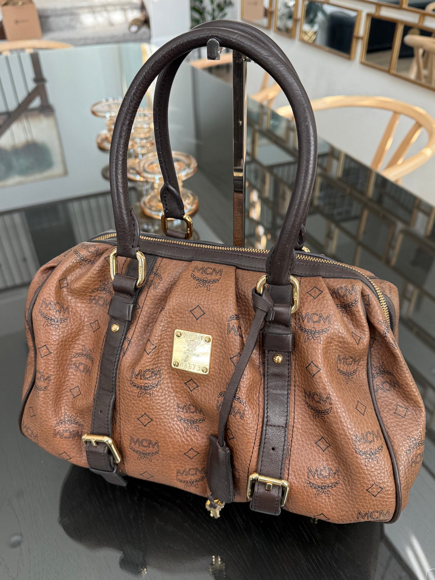 MCM Boston Bag with π Lock & Keys