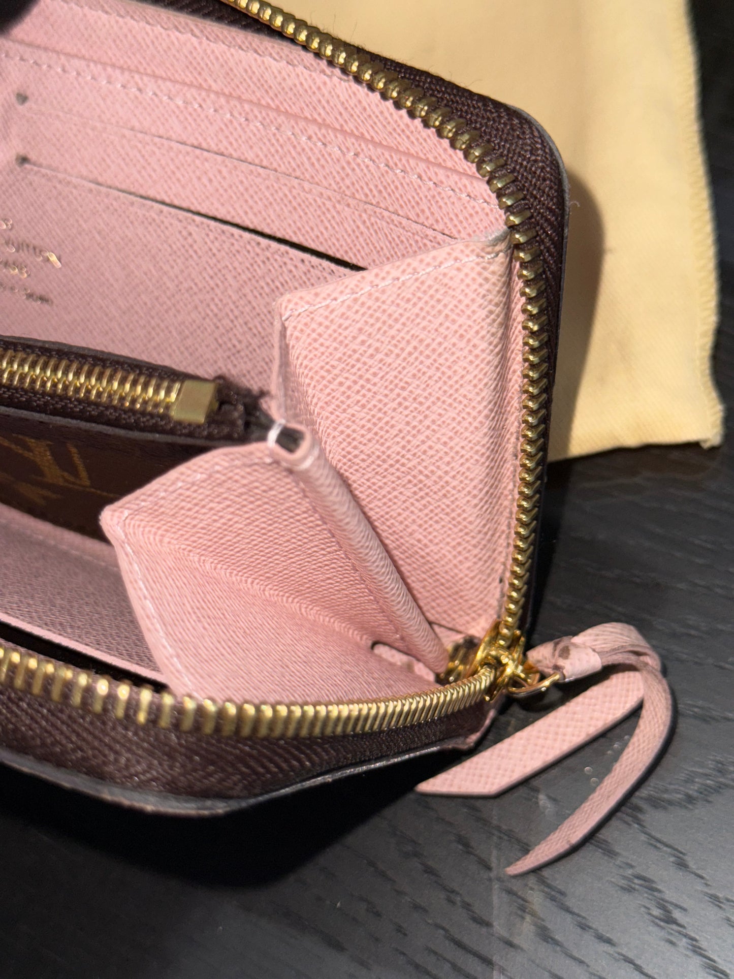 Clemence Wallet in Rose Ballerine Monogram with Dustbag and Box π
Microchipped