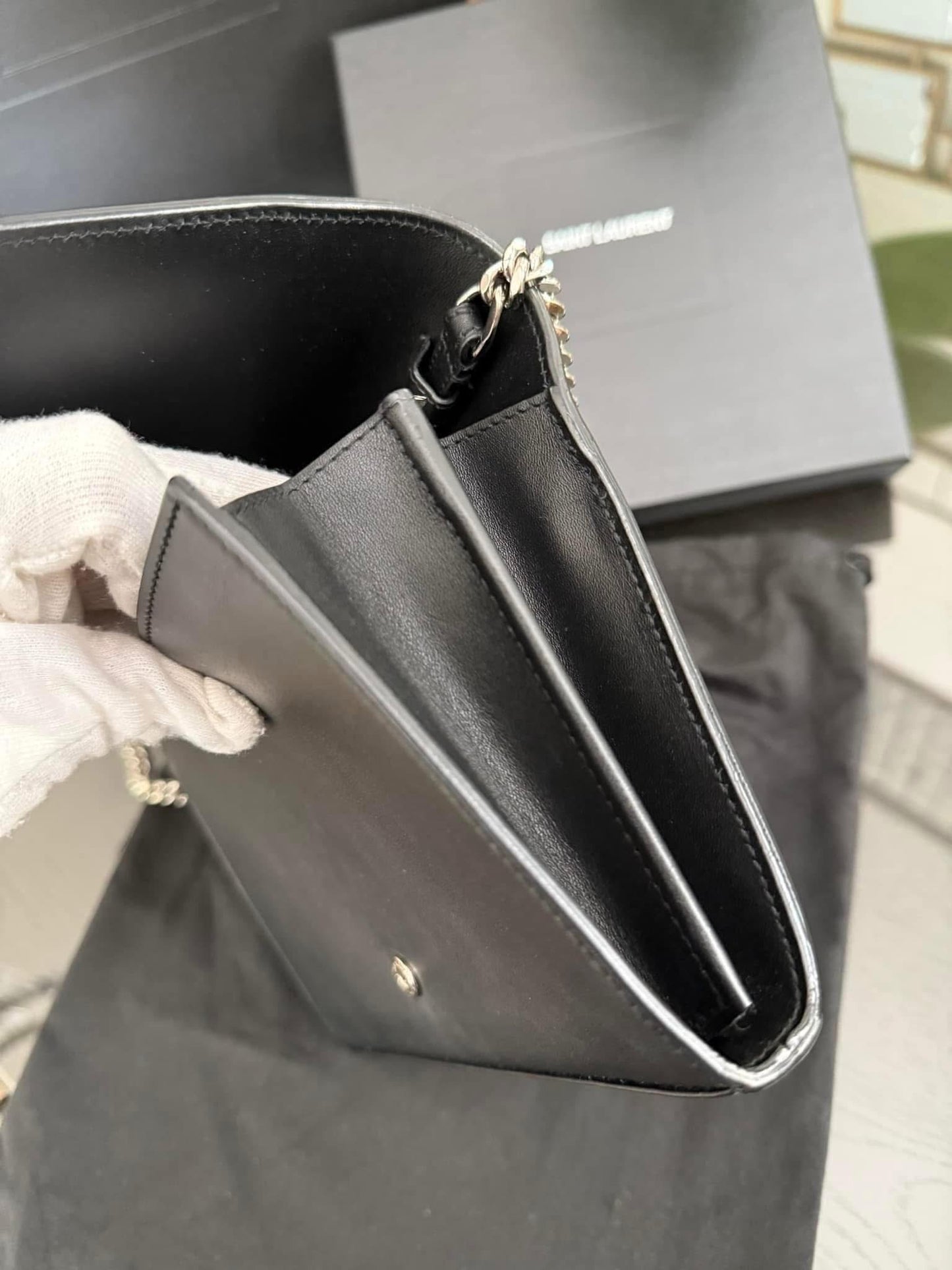 Kate Stars Calfskin Leather Chain Clutch Crossbody 📦 With Box, Dustbag, Cards, and Paper Bag