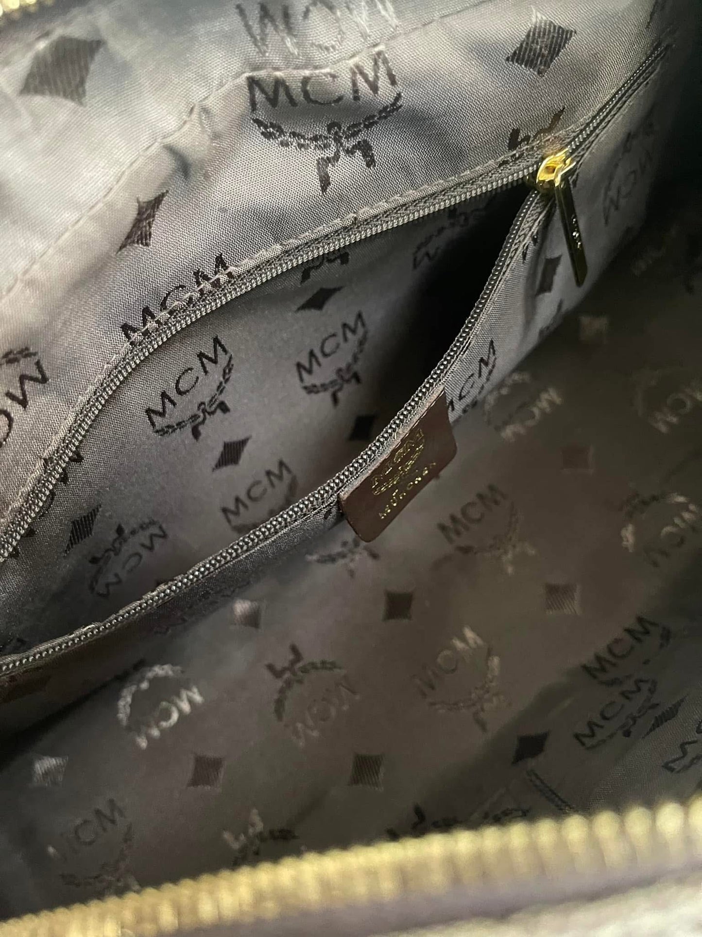 MCM Studded Logo Motifs Brown Canvas Leather Shoulder Bag