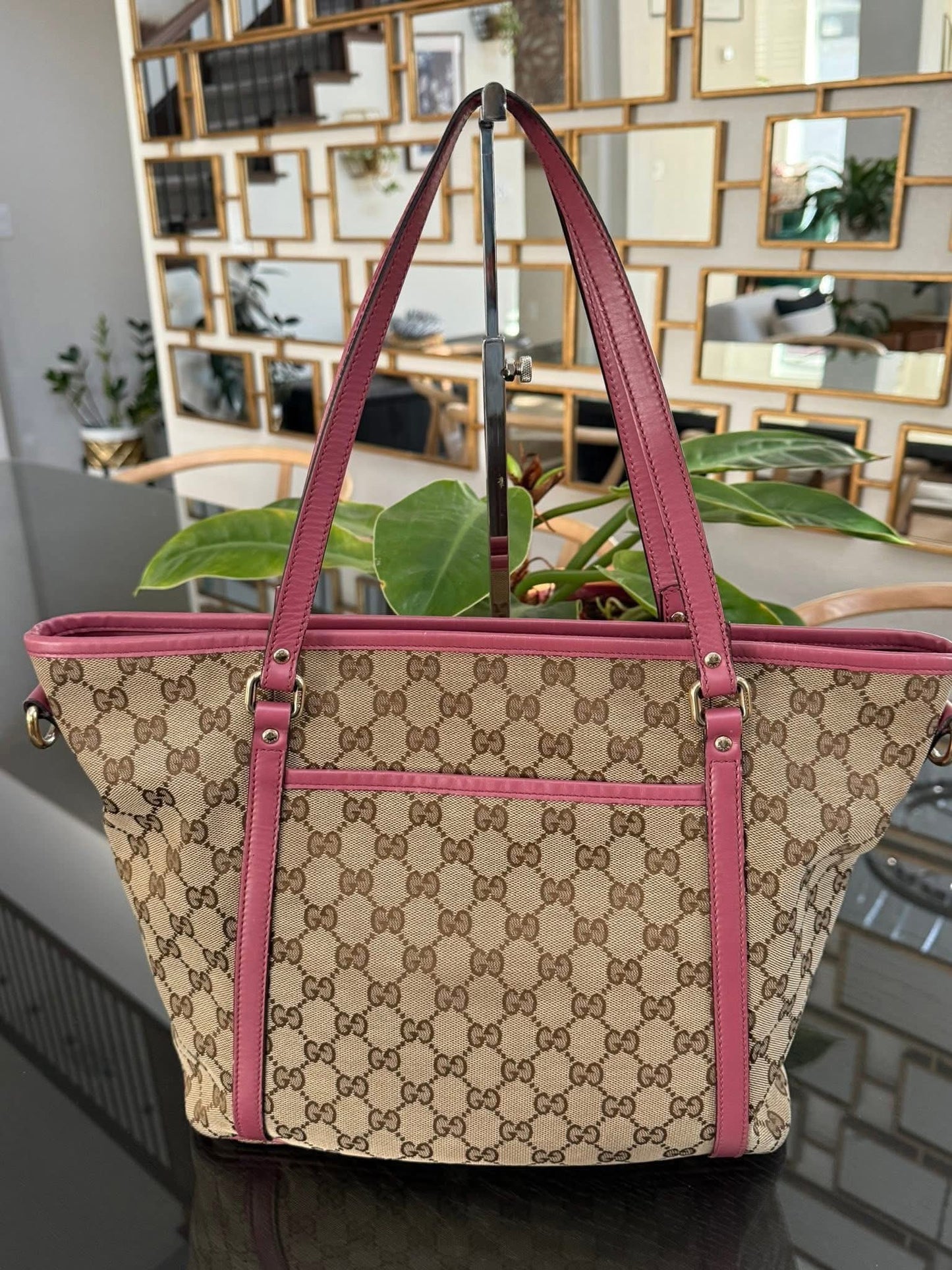 GG Pink Canvas Tote 2 Way Bag with Crossbody Strap 🗓️