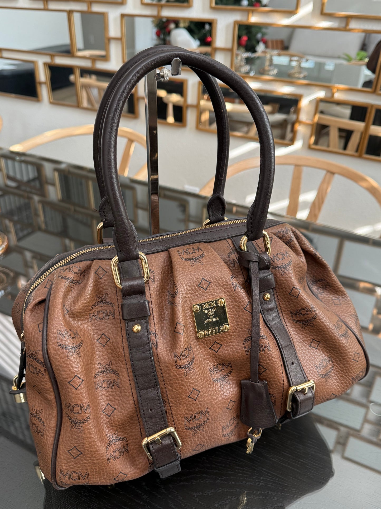 MCM Boston Bag with 🔐 Lock & Keys
