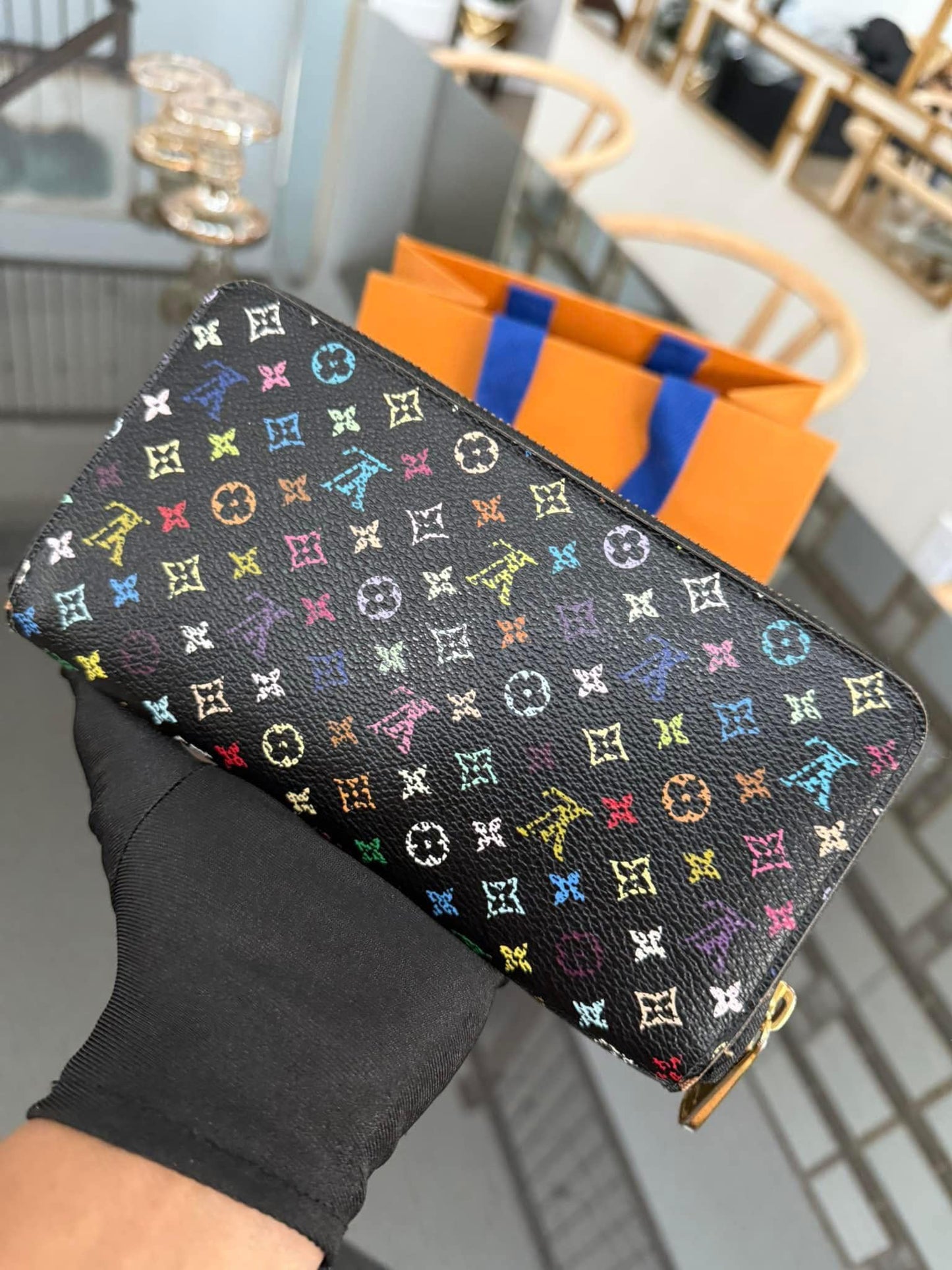 Multicolor Zippy Long Wallet in Black with Box , Dustbag and Paper bag Year: 2010