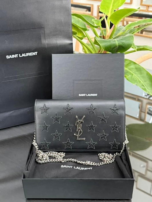 YSL Kate Stars Calfskin Leather Chain Clutch Crossbody🌺 with Box, Dustbag, Cards and Paper bag