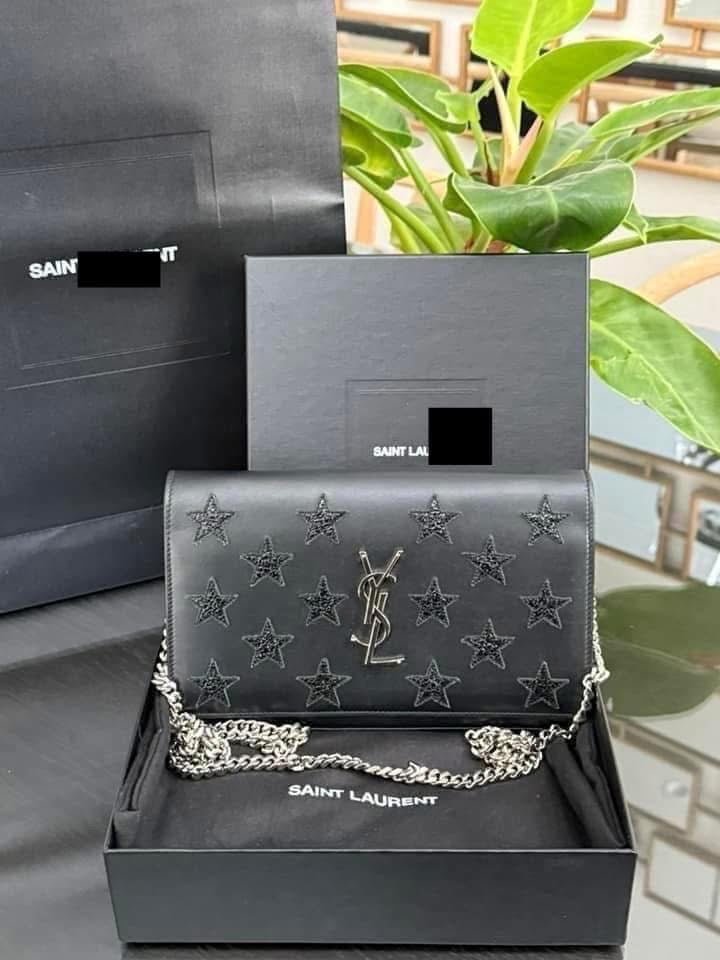Kate Stars Calfskin Leather Chain Clutch Crossbody 📦 With Box, Dustbag, Cards, and Paper Bag