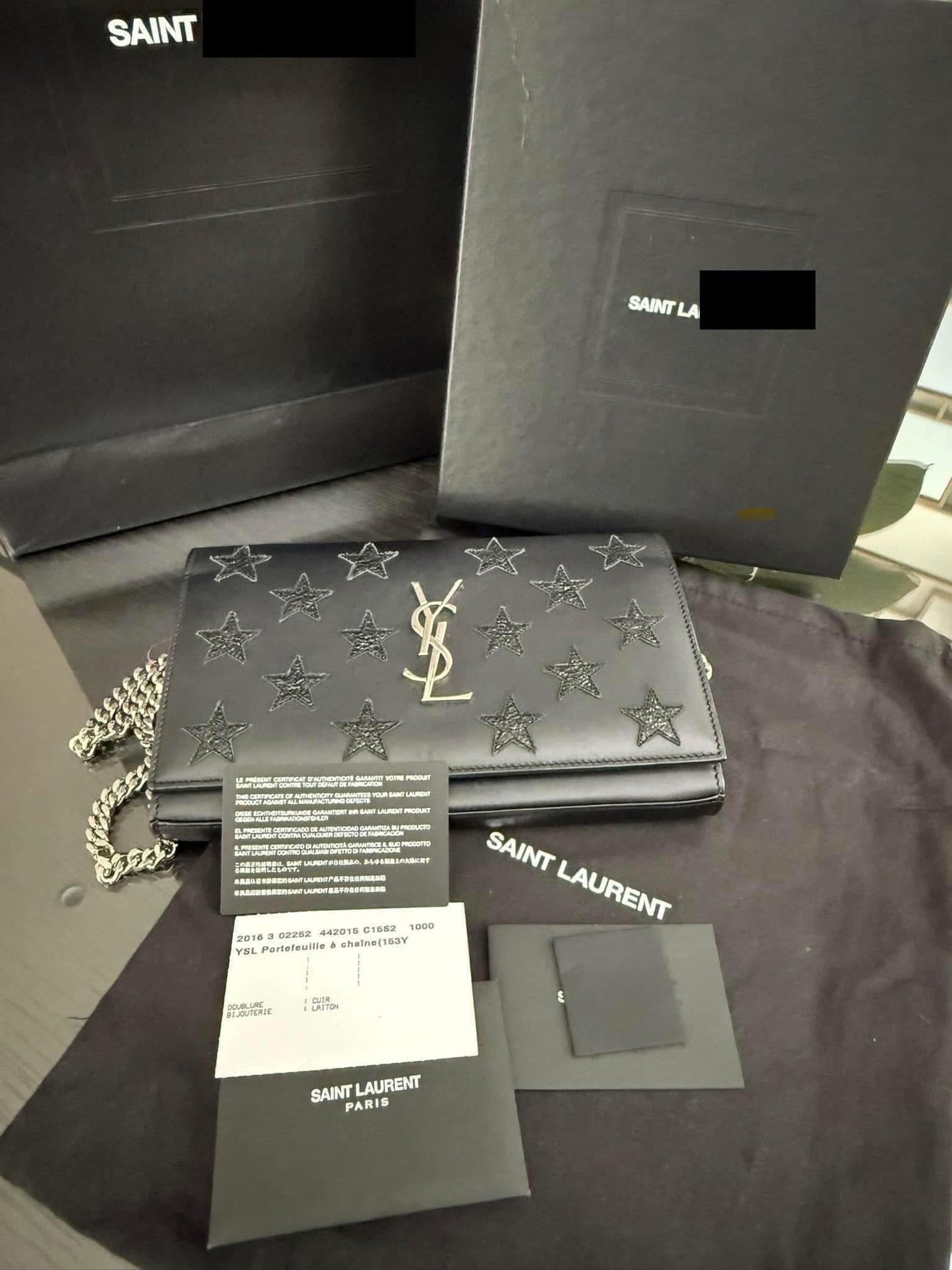 Kate Stars Calfskin Leather Chain Clutch Crossbody 📦 With Box, Dustbag, Cards, and Paper Bag