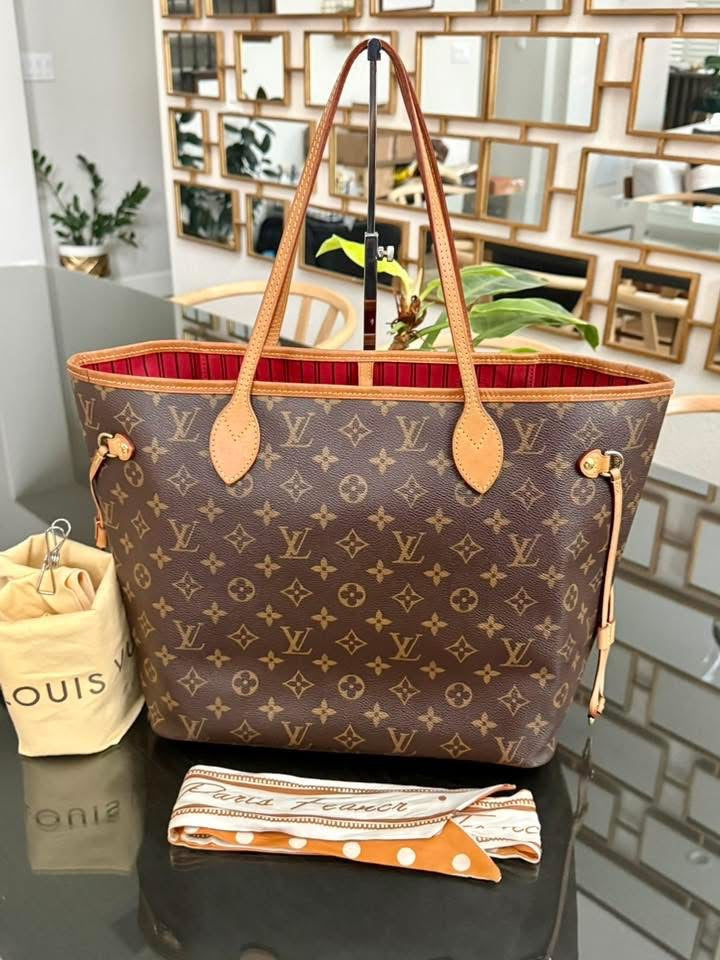 Neverfull MM Monogram in Cerise with Dustbag and Non branded Twilly🌺 📅 Year: 2014
