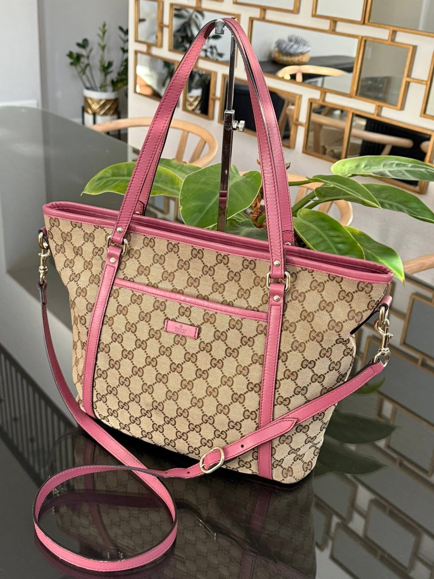 GG Pink Canvas Tote 2 Way Bag with Crossbody Strap 🗓️