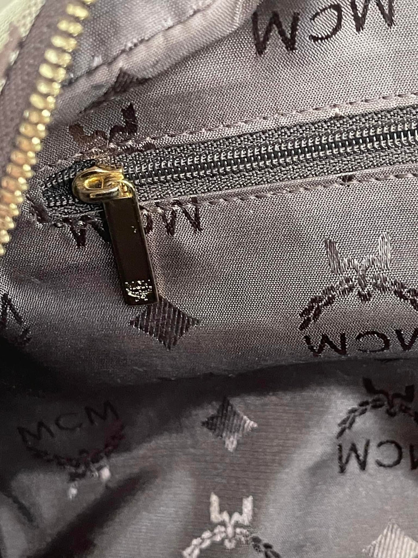 MCM Studded Logo Motifs Brown Canvas Leather Shoulder Bag