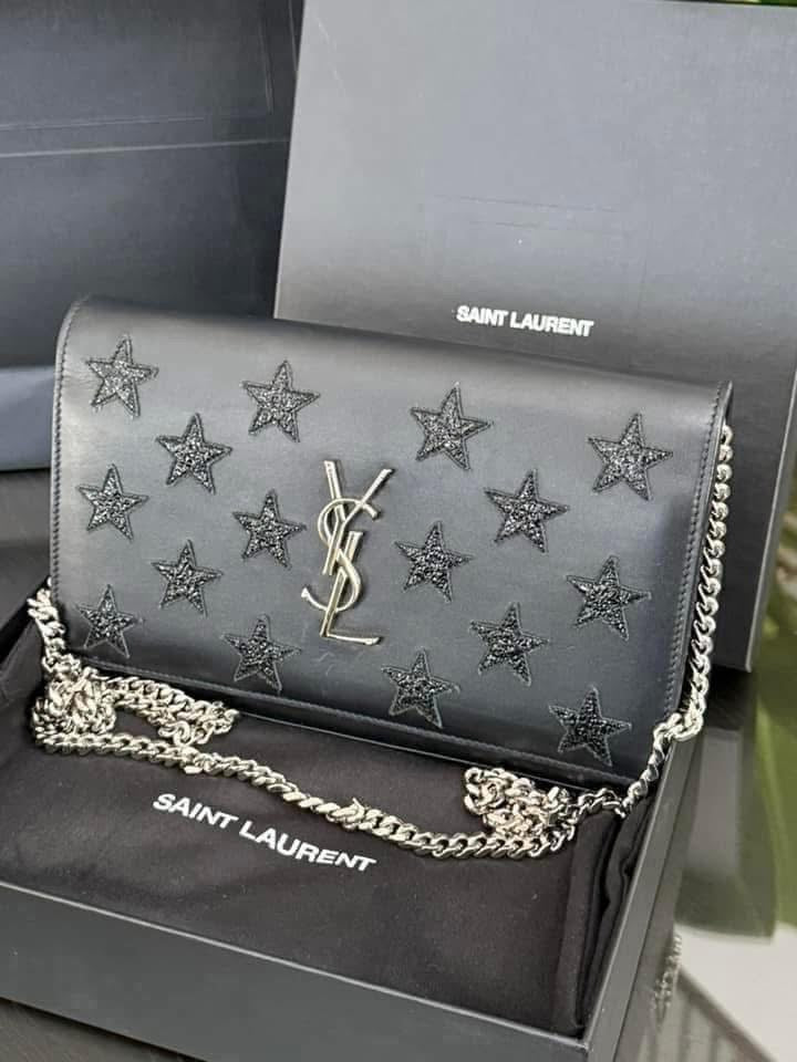 Kate Stars Calfskin Leather Chain Clutch Crossbody 📦 With Box, Dustbag, Cards, and Paper Bag