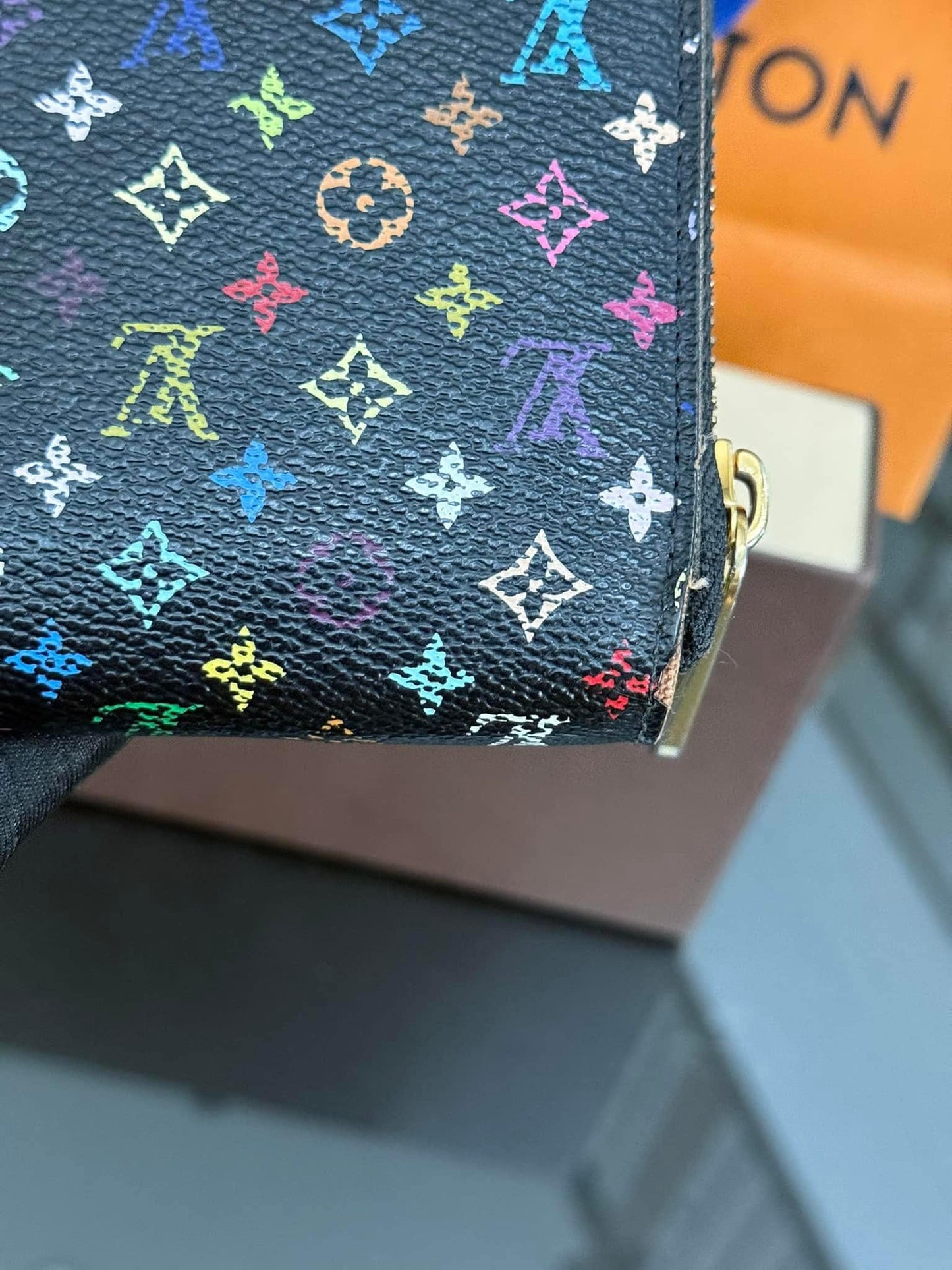 Multicolor Zippy Long Wallet in Black with Box , Dustbag and Paper bag Year: 2010