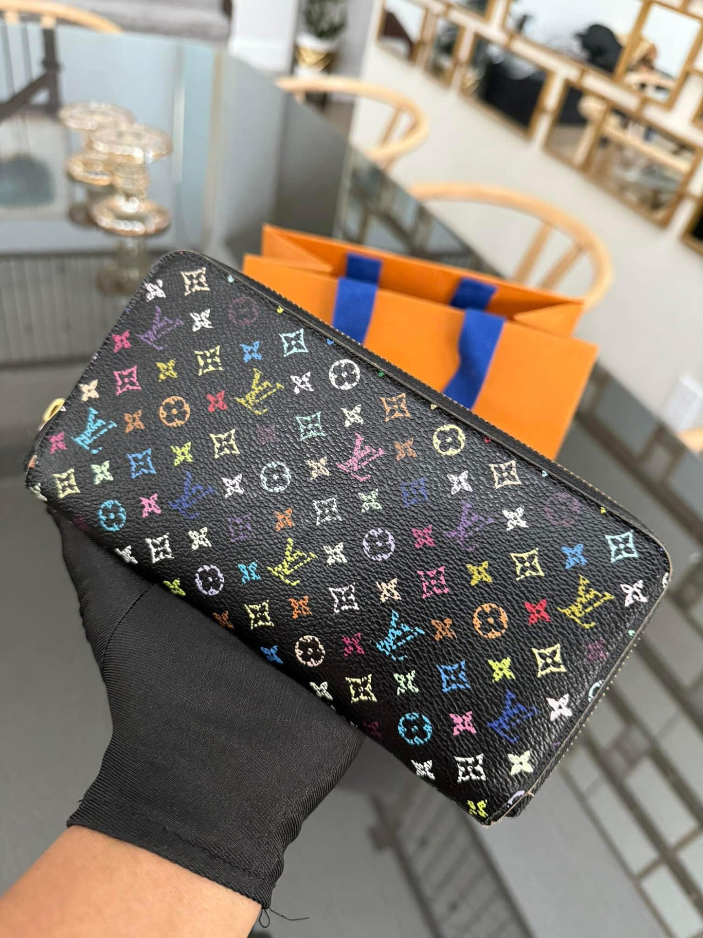 Multicolor Zippy Long Wallet in Black with Box , Dustbag and Paper bag Year: 2010