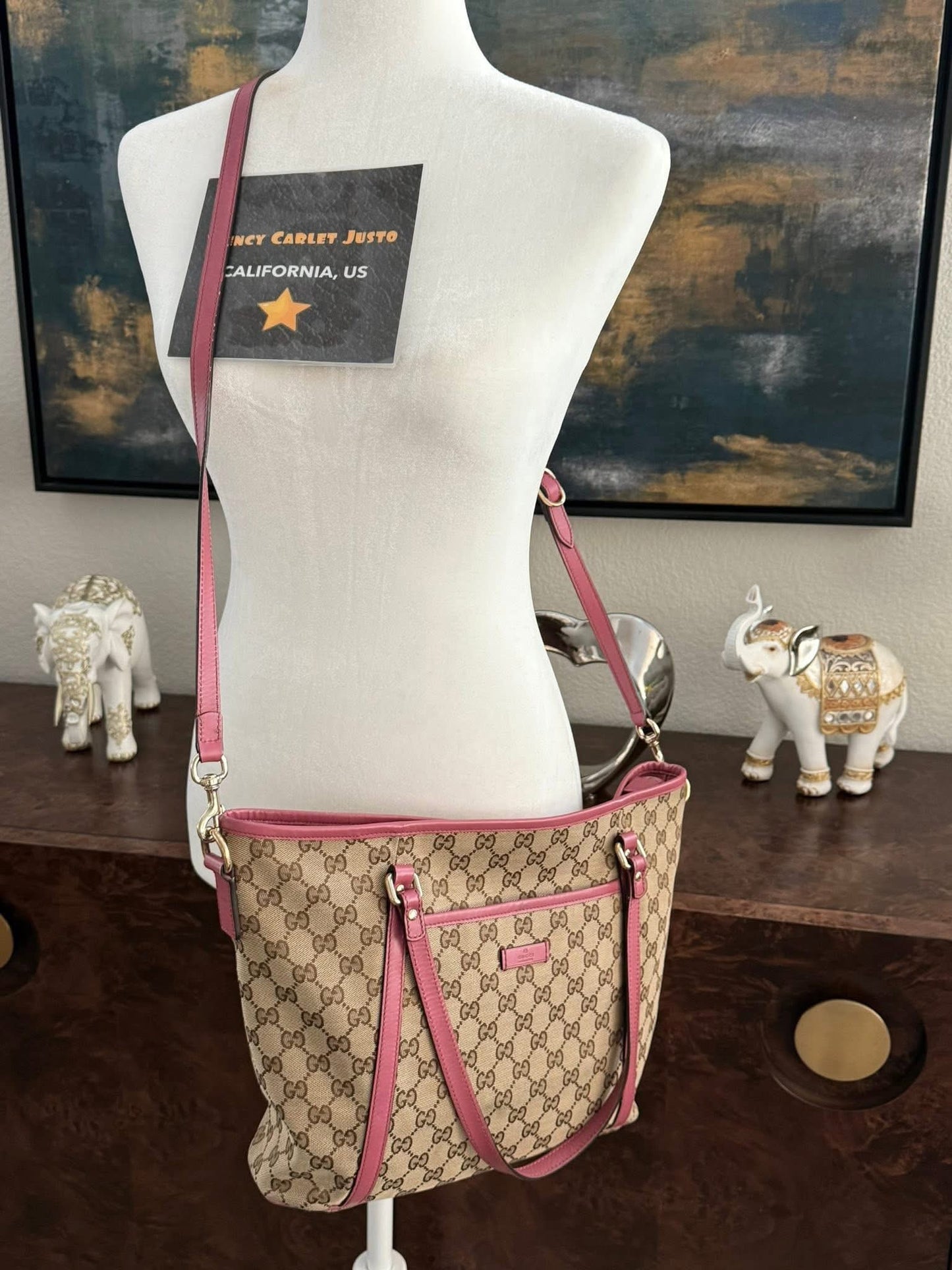 GG Pink Canvas Tote 2 Way Bag with Crossbody Strap 🗓️