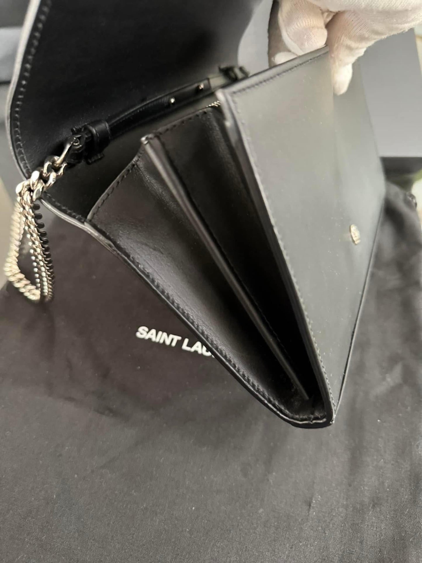 Kate Stars Calfskin Leather Chain Clutch Crossbody 📦 With Box, Dustbag, Cards, and Paper Bag