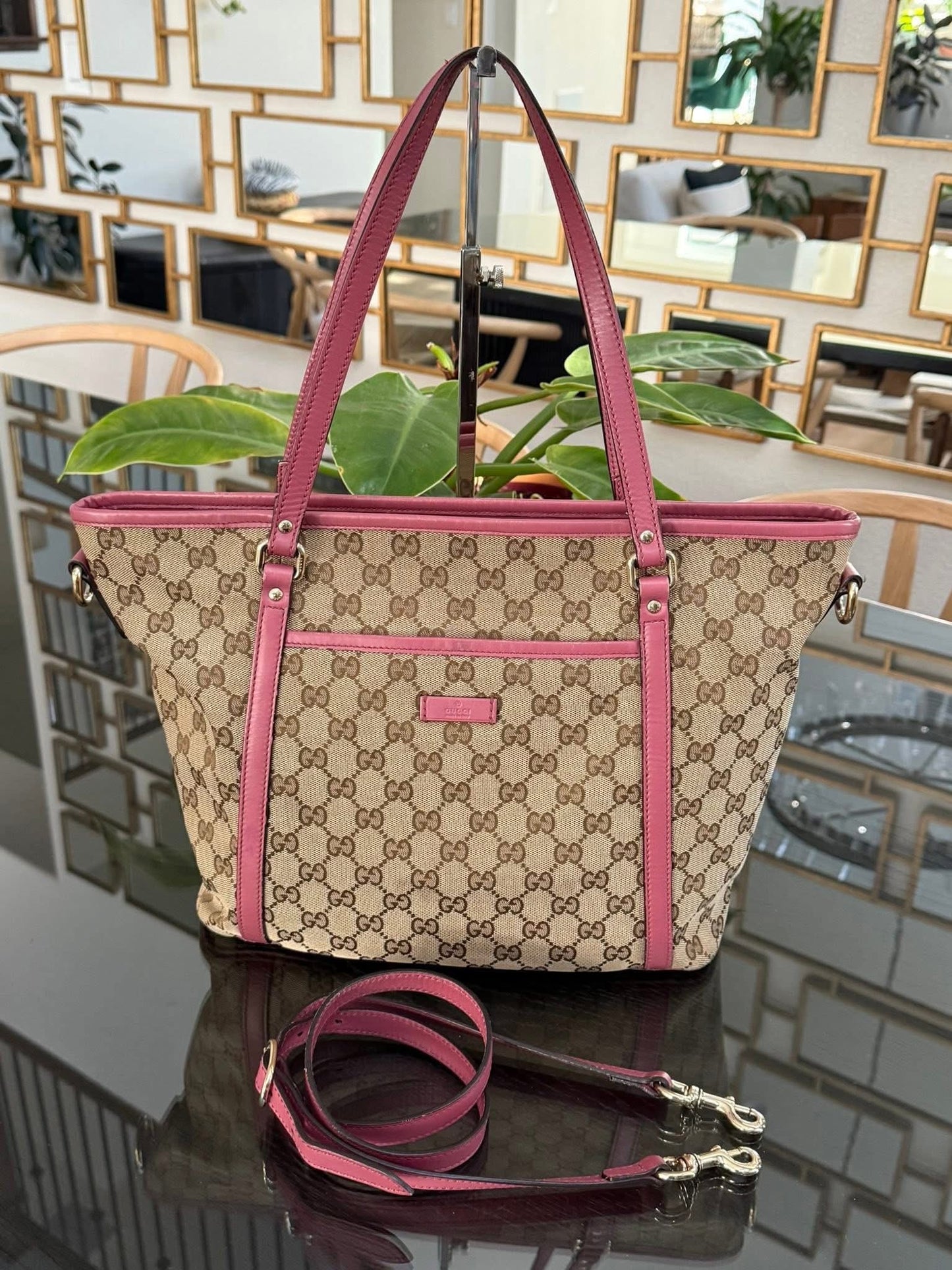 GG Pink Canvas Tote 2 Way Bag with Crossbody Strap 🗓️