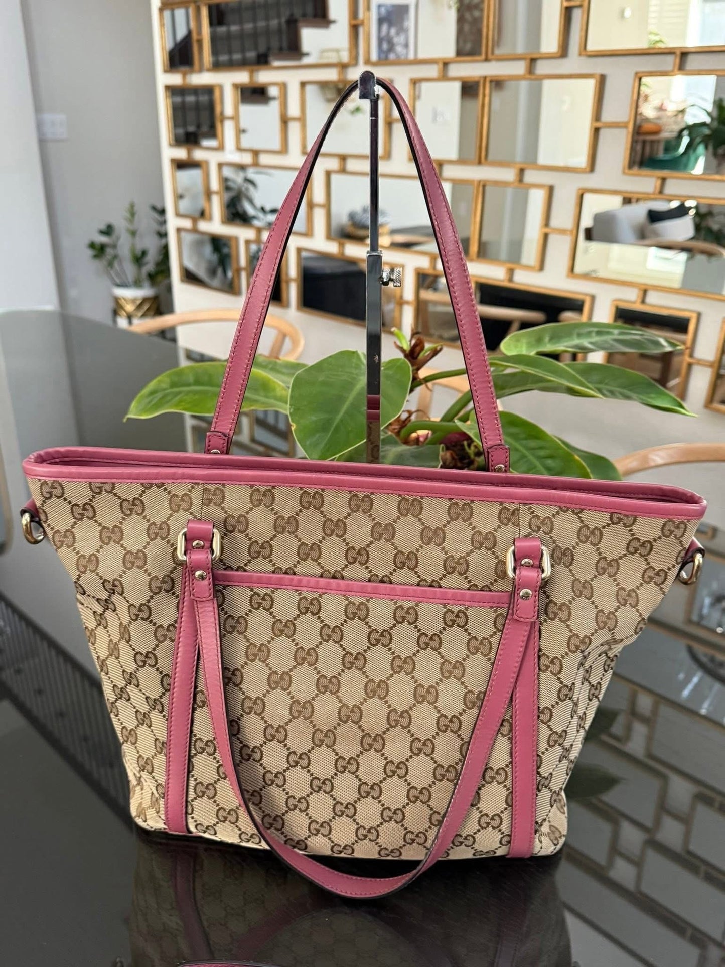GG Pink Canvas Tote 2 Way Bag with Crossbody Strap 🗓️