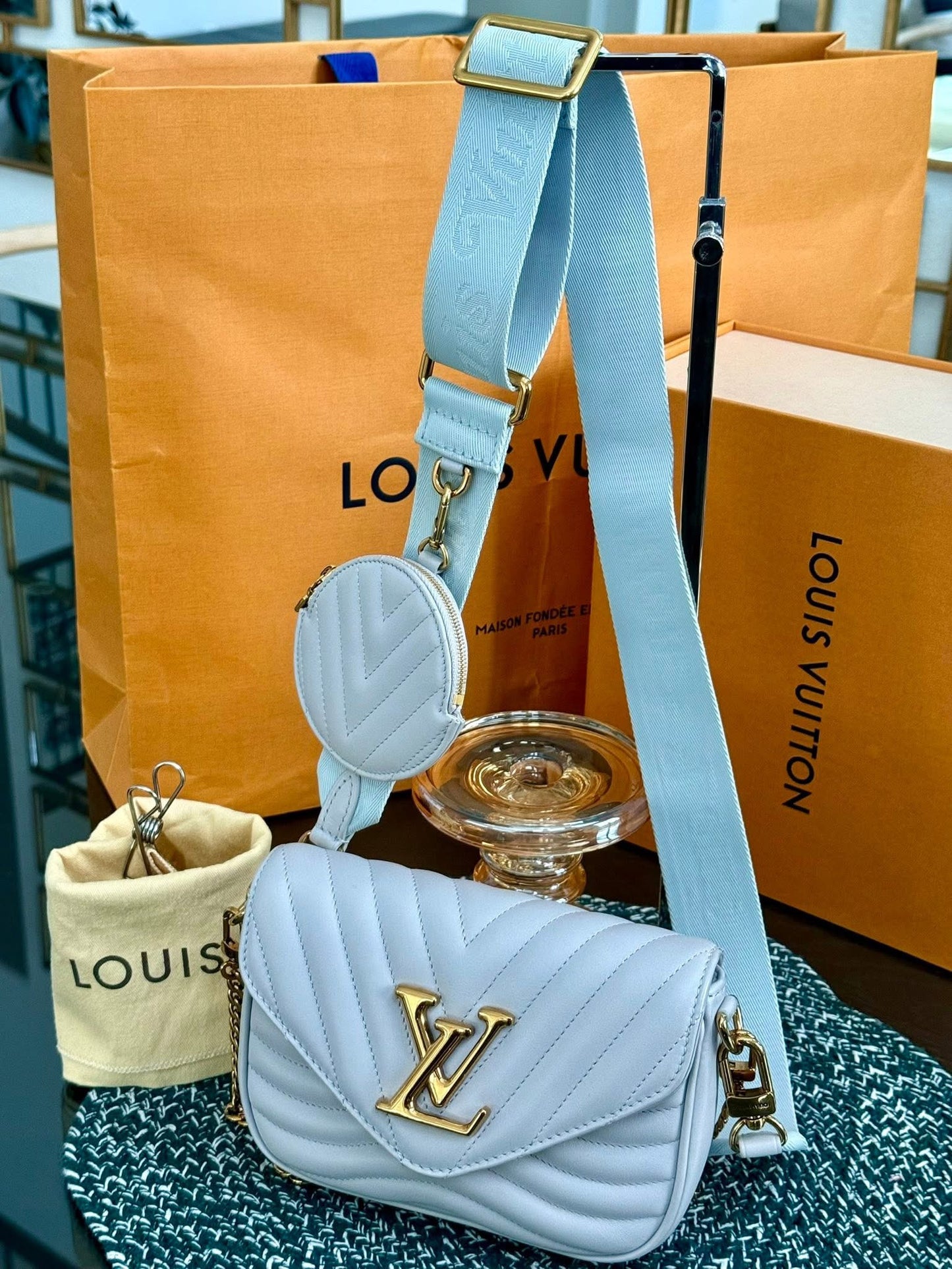 Multi Pochette New Wave in Grey with Box, Dustbag and Paper bag - Microchip