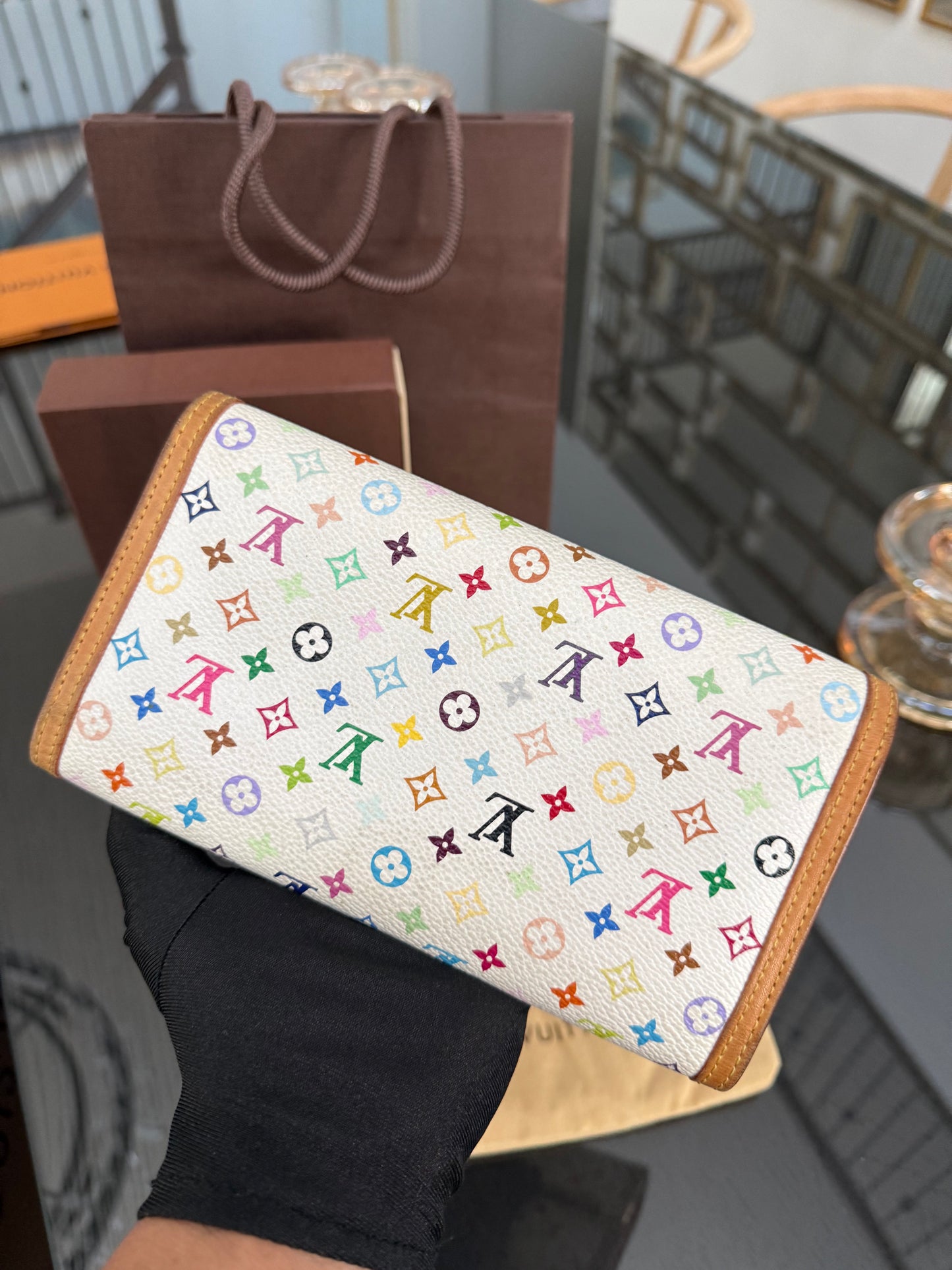Multicolor International Wallet in White with Box , Dustbag and Paper bag Year: 2006