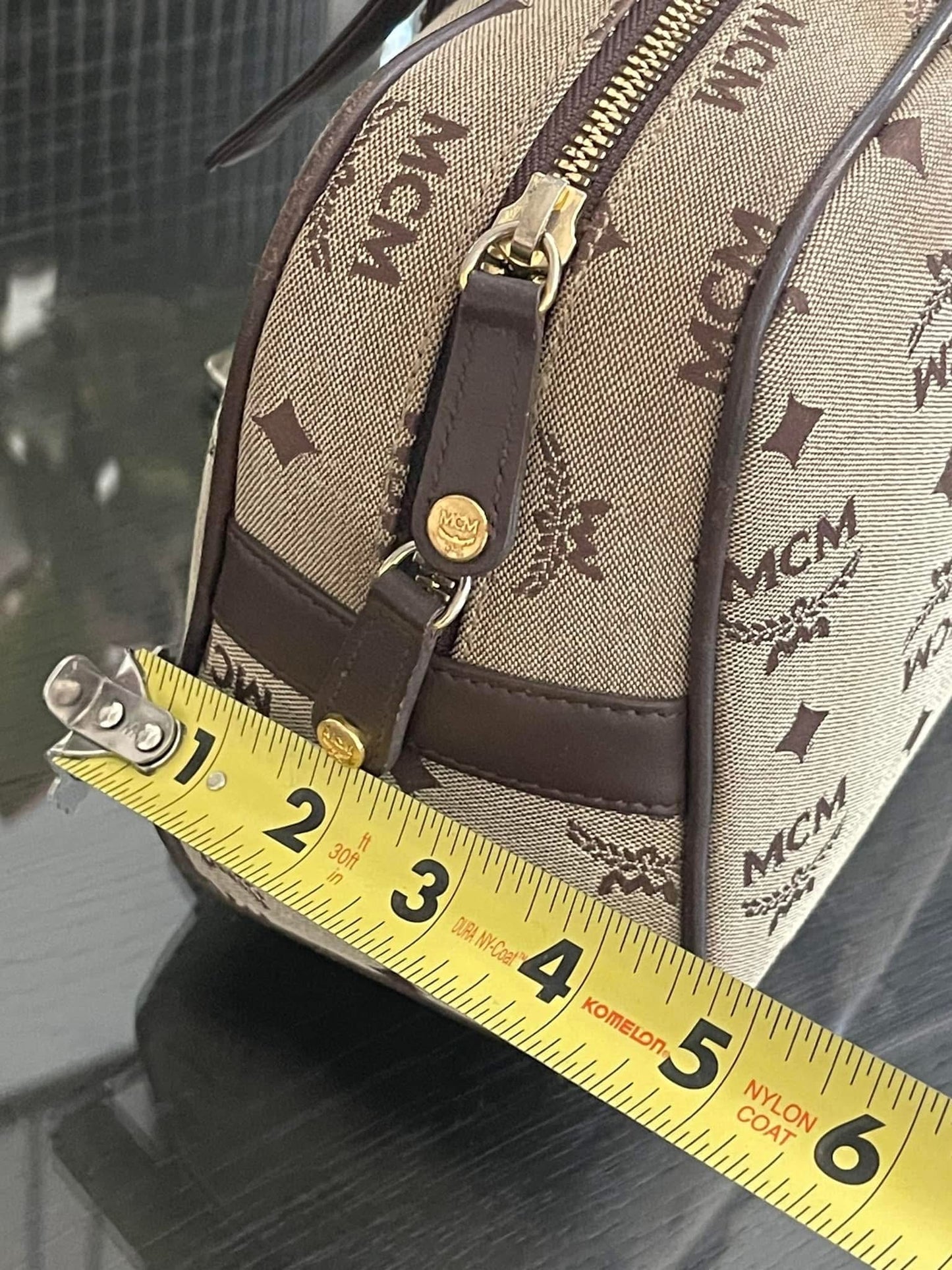 MCM Studded Logo Motifs Brown Canvas Leather Shoulder Bag