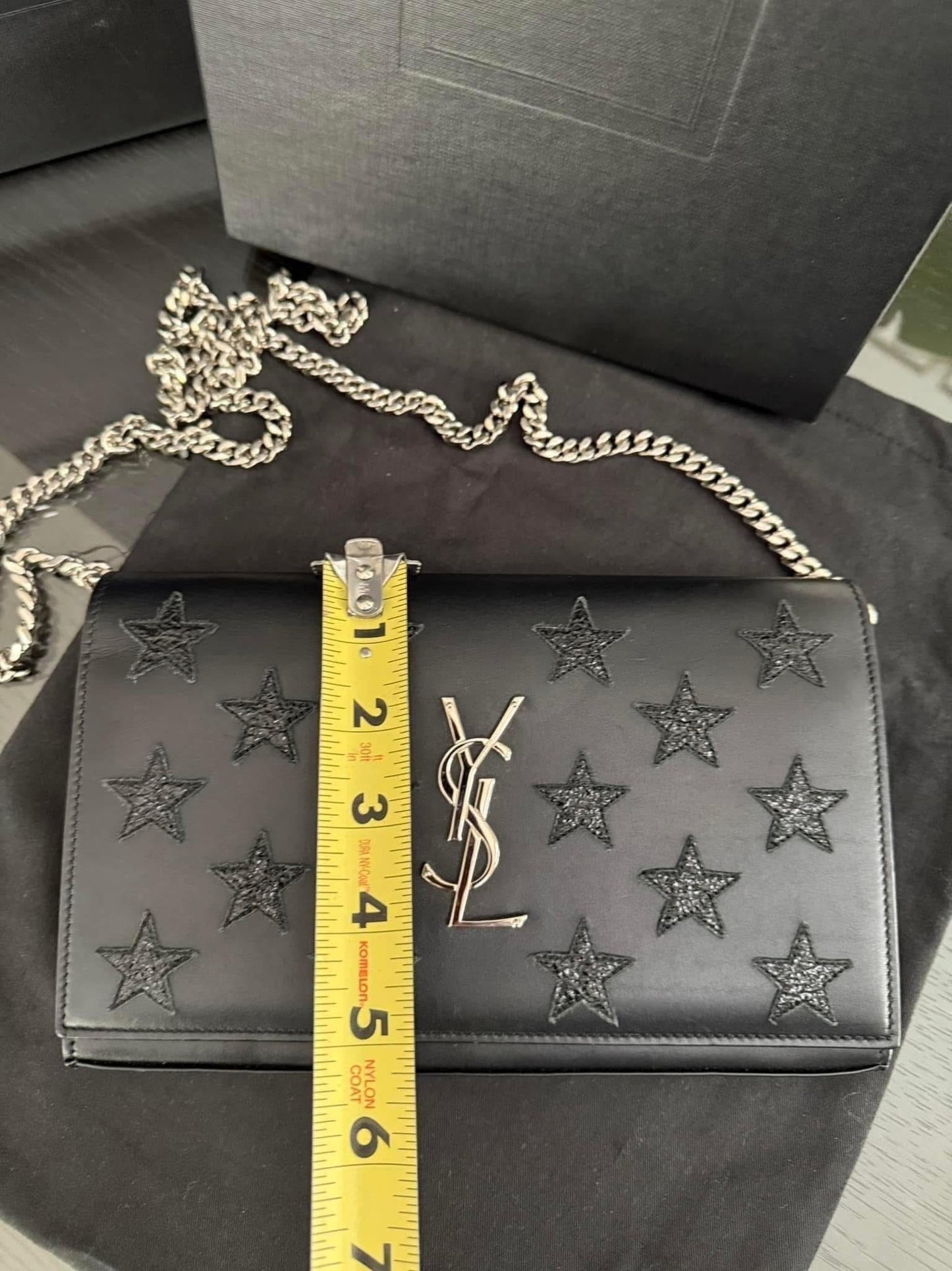 Kate Stars Calfskin Leather Chain Clutch Crossbody 📦 With Box, Dustbag, Cards, and Paper Bag