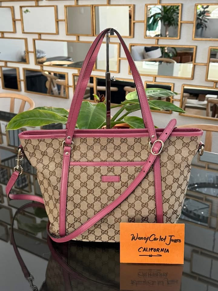 GG Pink Canvas Tote 2 Way Bag with Crossbody Strap 🗓️