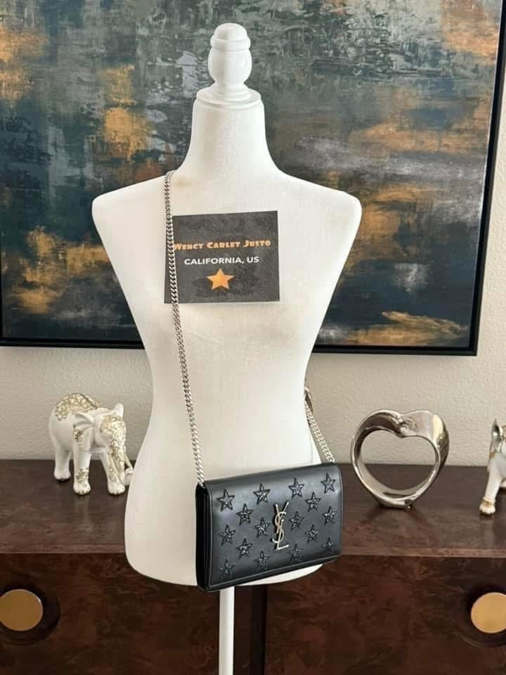 Kate Stars Calfskin Leather Chain Clutch Crossbody 📦 With Box, Dustbag, Cards, and Paper Bag