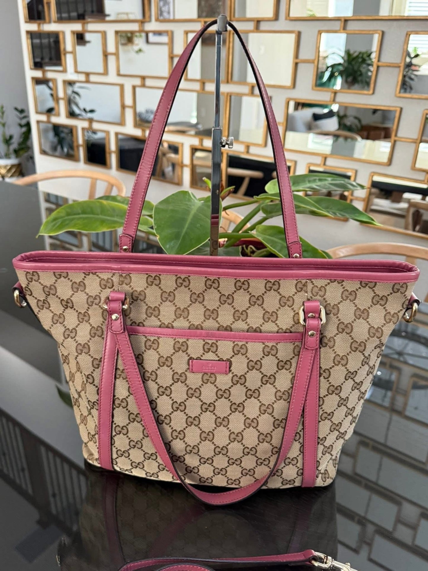 GG Pink Canvas Tote 2 Way Bag with Crossbody Strap 🗓️