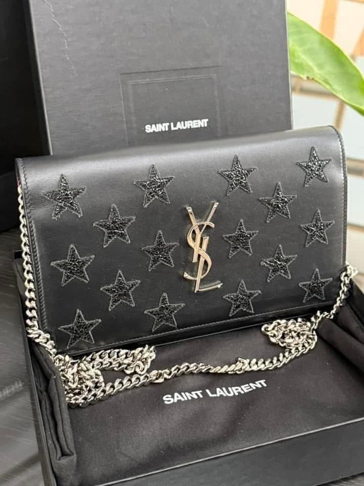 Kate Stars Calfskin Leather Chain Clutch Crossbody 📦 With Box, Dustbag, Cards, and Paper Bag