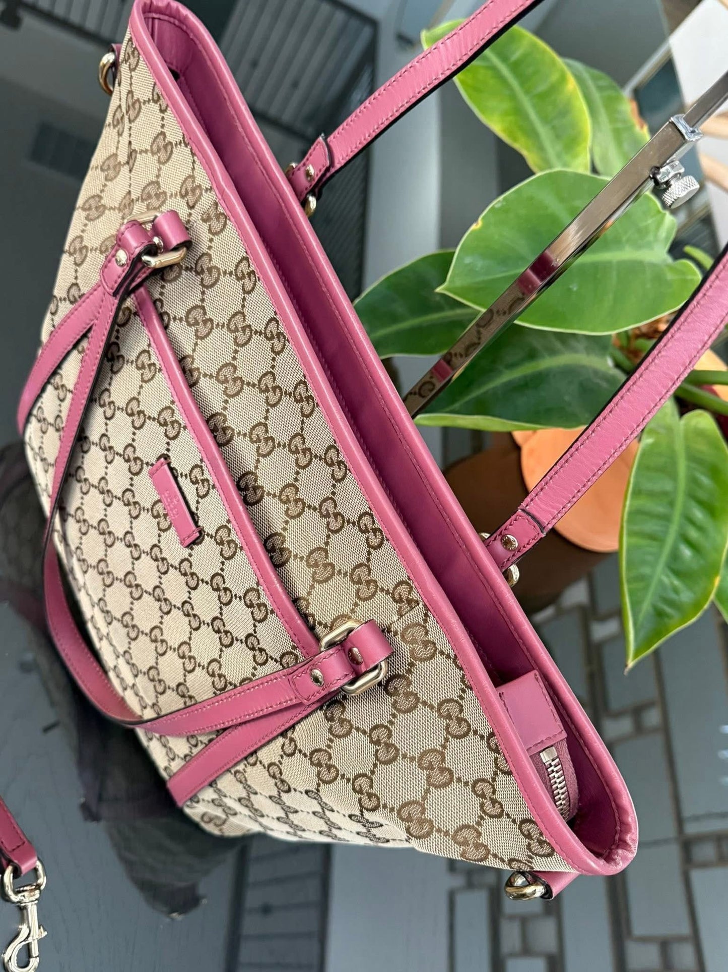 GG Pink Canvas Tote 2 Way Bag with Crossbody Strap 🗓️