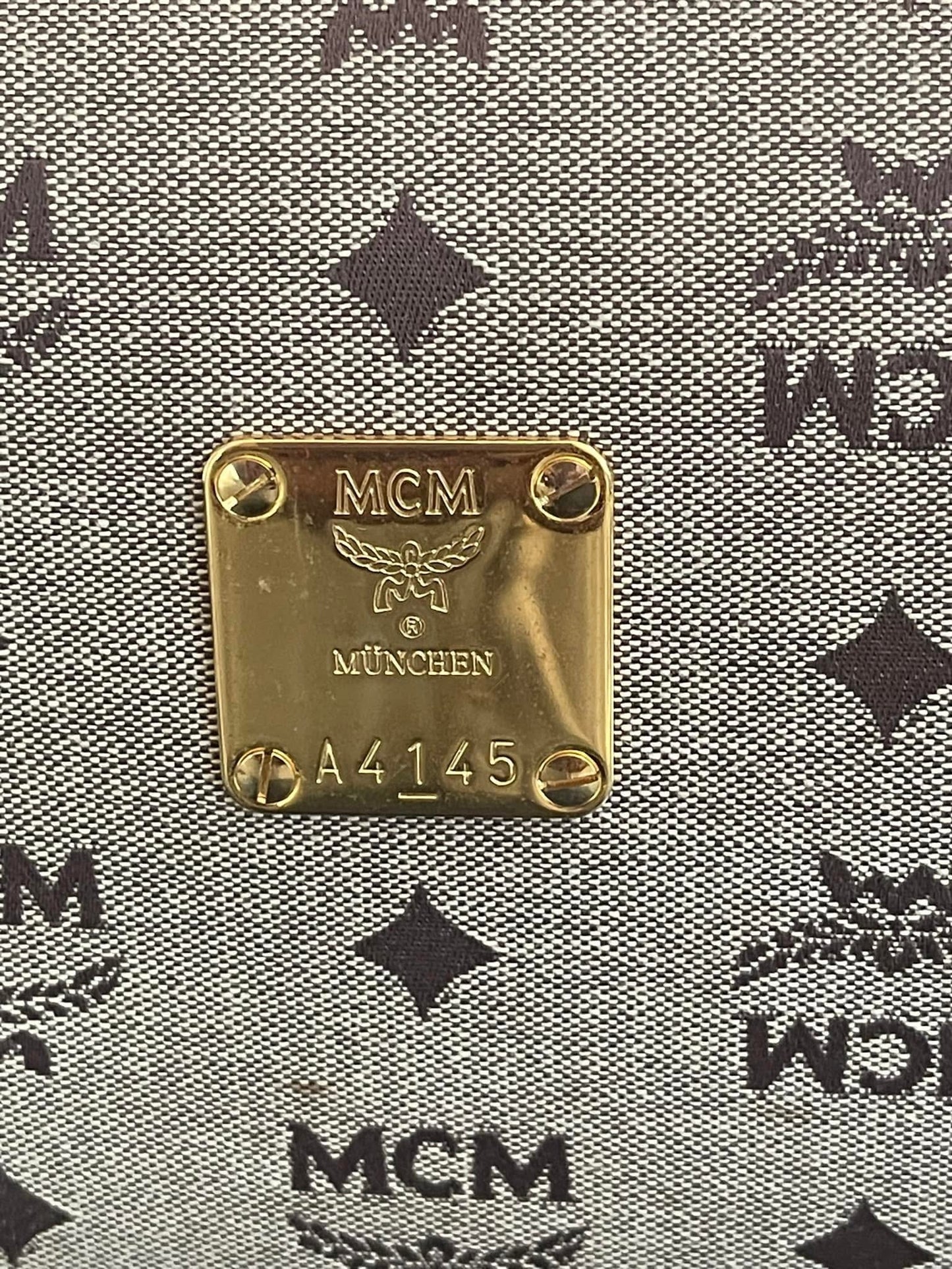 MCM Studded Logo Motifs Brown Canvas Leather Shoulder Bag